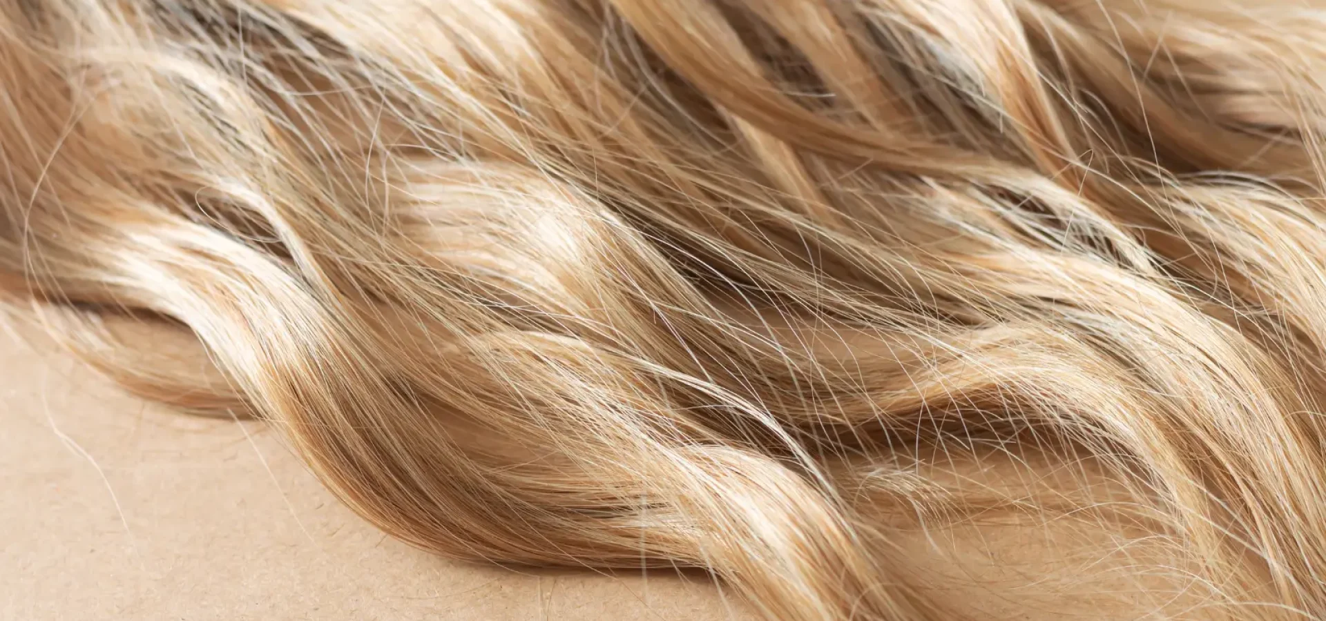 Close-up of glossy blonde beach waves with warm honey tones and soft texture, showcasing healthy, dimensional hair colour.