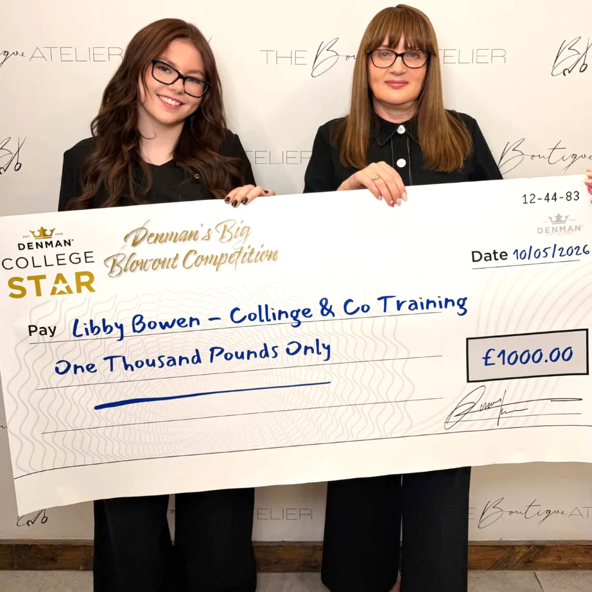 Denman College Star winner Libby Bowen receives £1,000 prize cheque for winning the 2026 Big Blowout Competition.