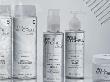 Paul Mitchell Clear sensitive haircare range including conditioner, smoothing serum and styling glaze for scalp care.