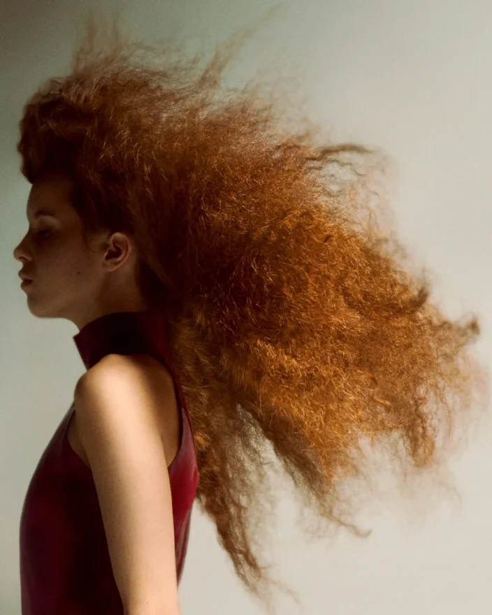 Butchers Tender Gravity collection featuring sculptural copper textured hair with soft movement and editorial styling.