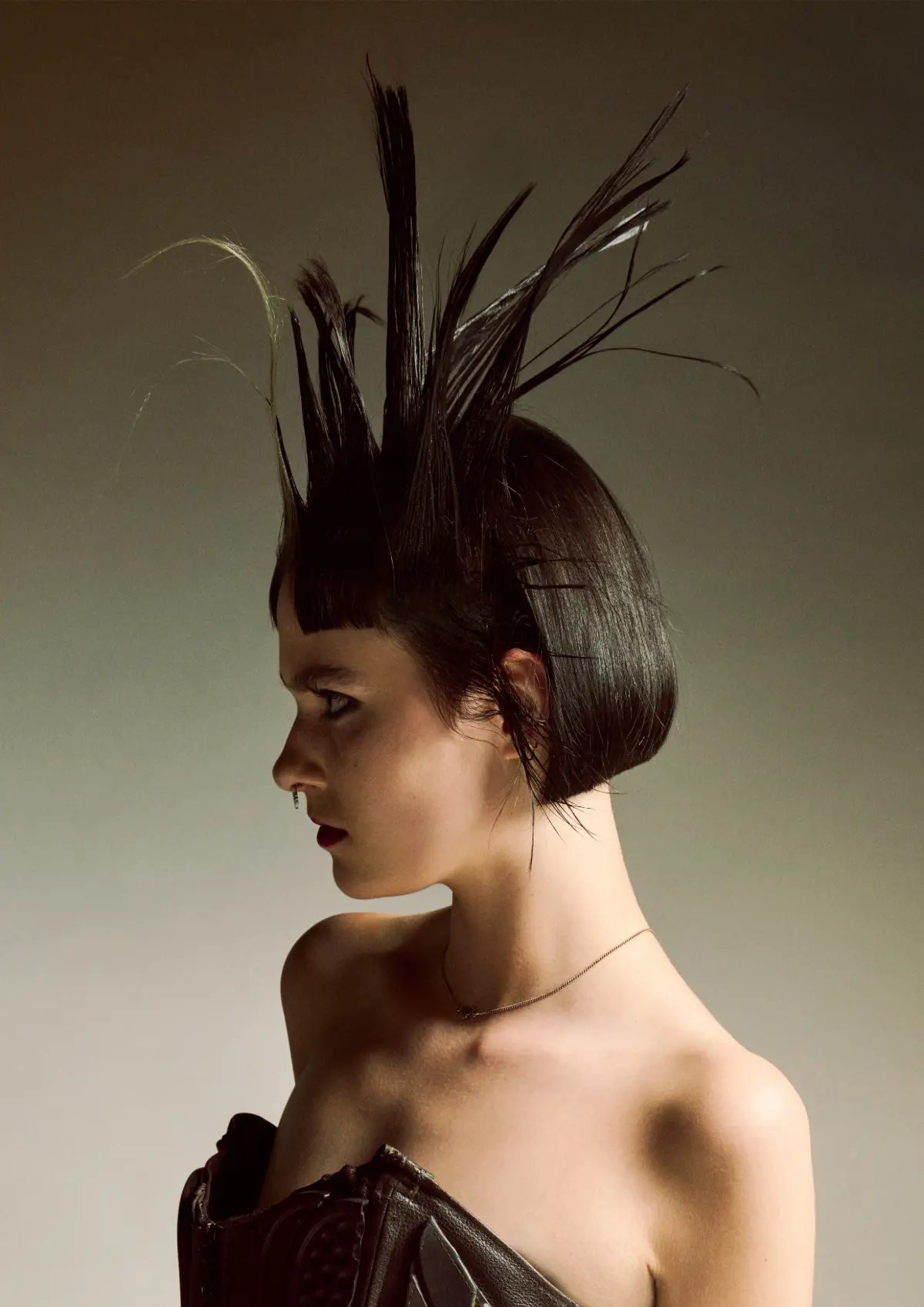 Butchers Tender Gravity collection featuring an avant-garde black bob with sculptural spikes and precision editorial styling.