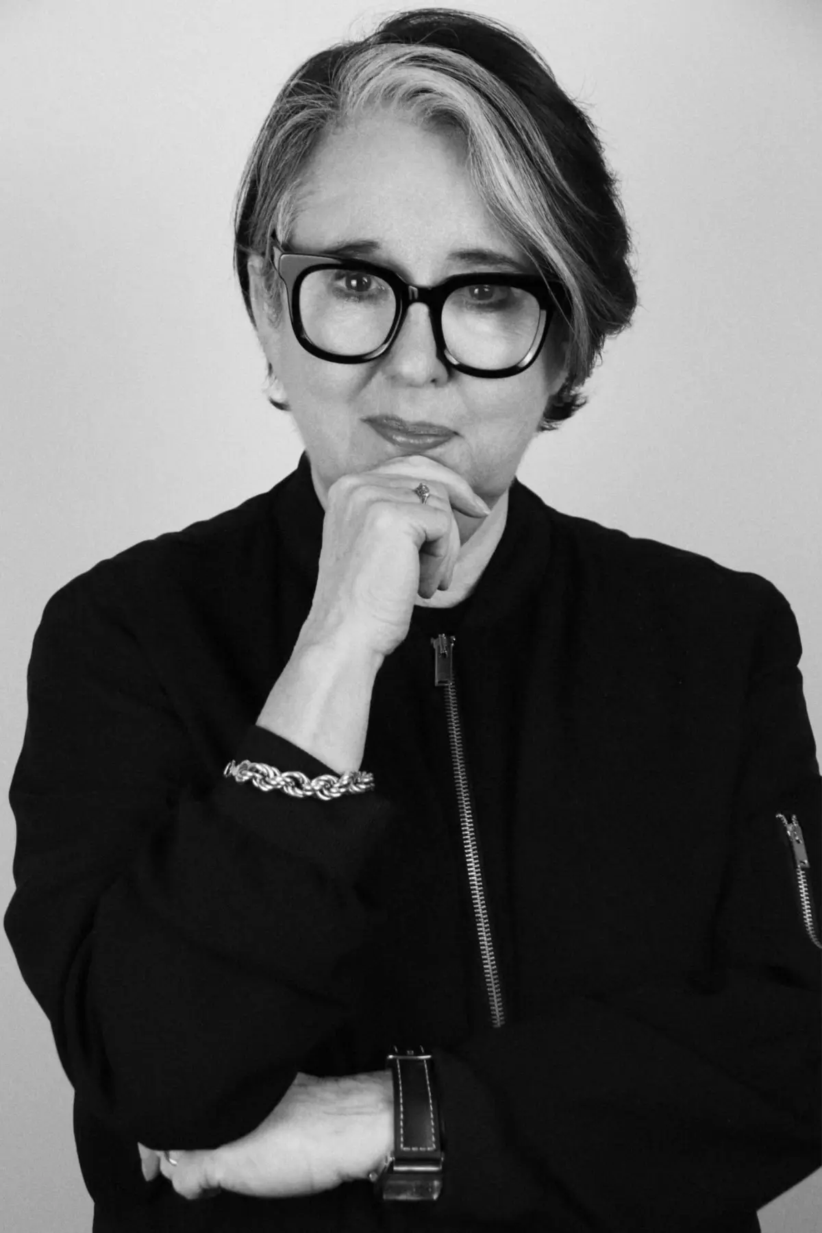 A black and white photo of Debbie G.