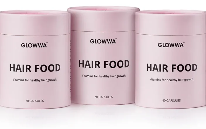 Pink Glowwa Hair Food products stood side by side.