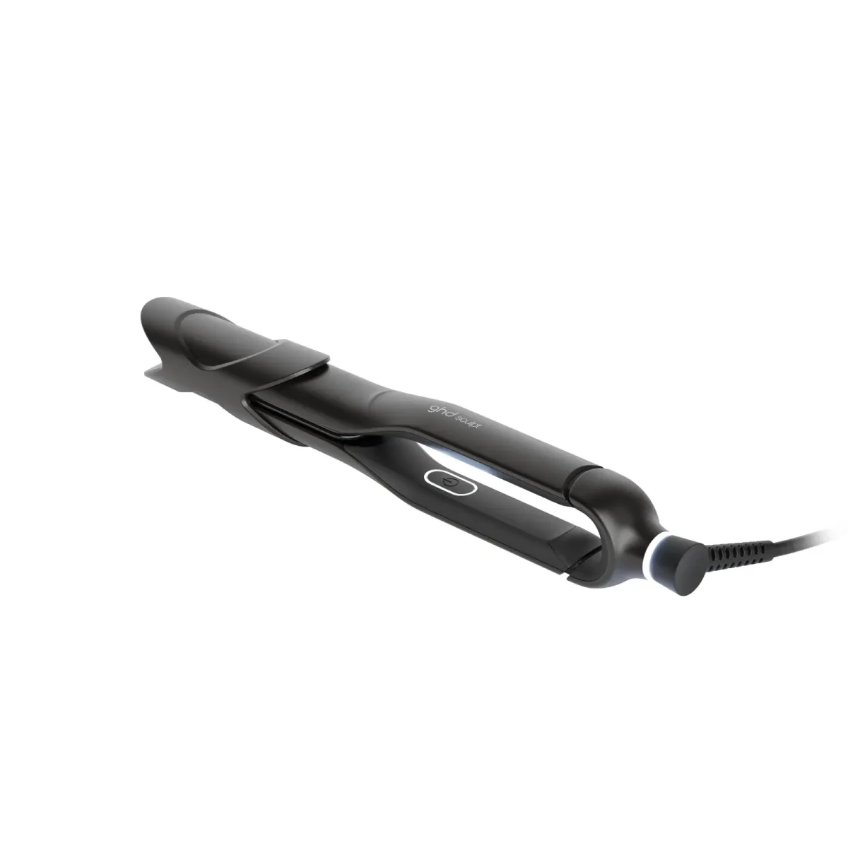 Black ghd Sculpt AI-powered professional styler with protective nose guard and Heat-Adapt Technology on white background.
