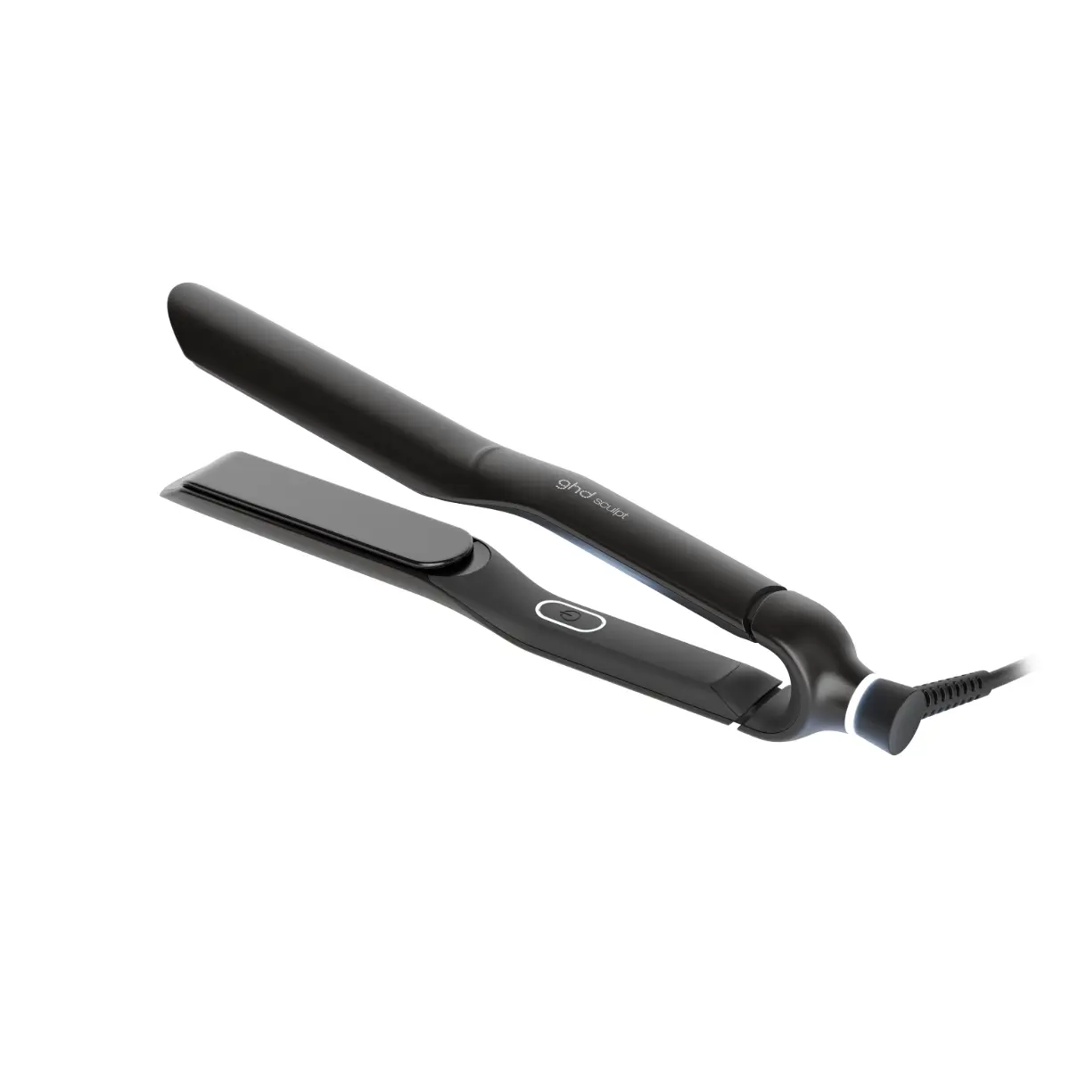Black ghd Sculpt AI-powered professional styler with ultra-slim design and Heat-Adapt Technology on white background.