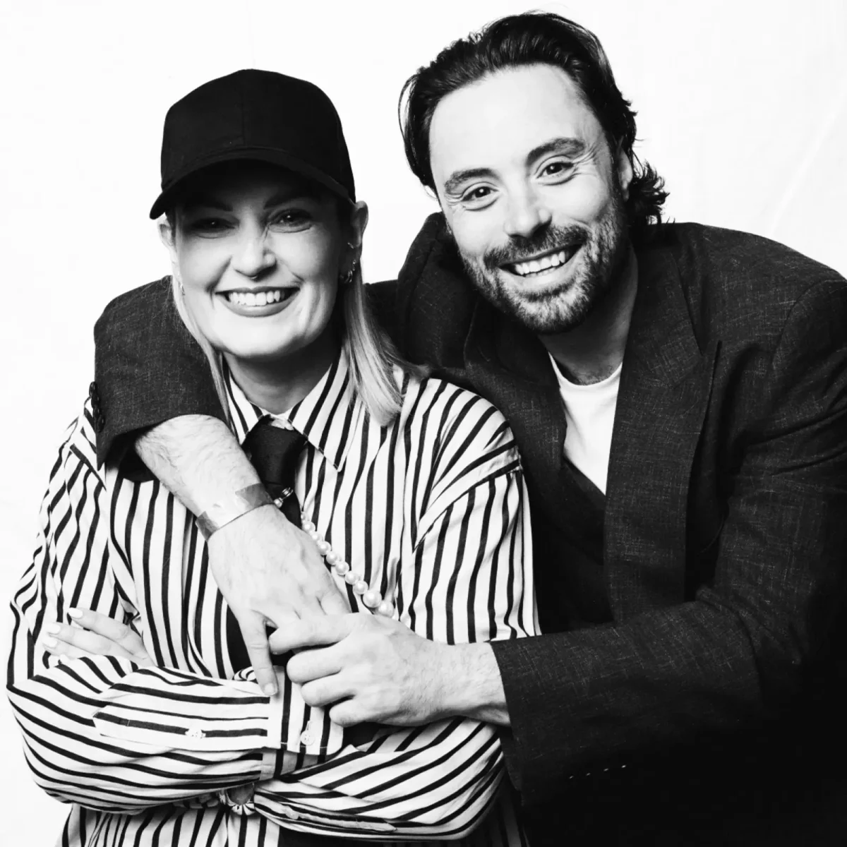 A black and white photo of Steph Gallagher and James .Parr