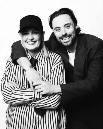 A black and white photo of Steph Gallagher and James .Parr