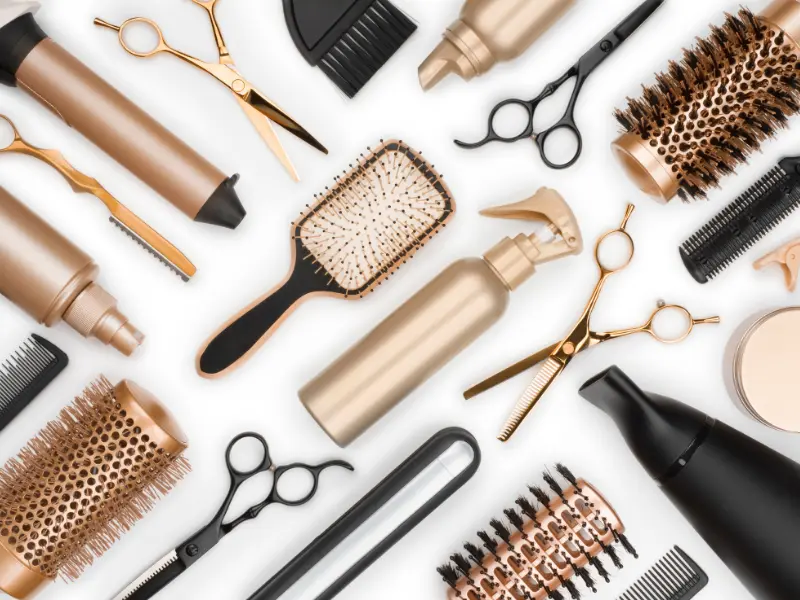 salon tools scattered