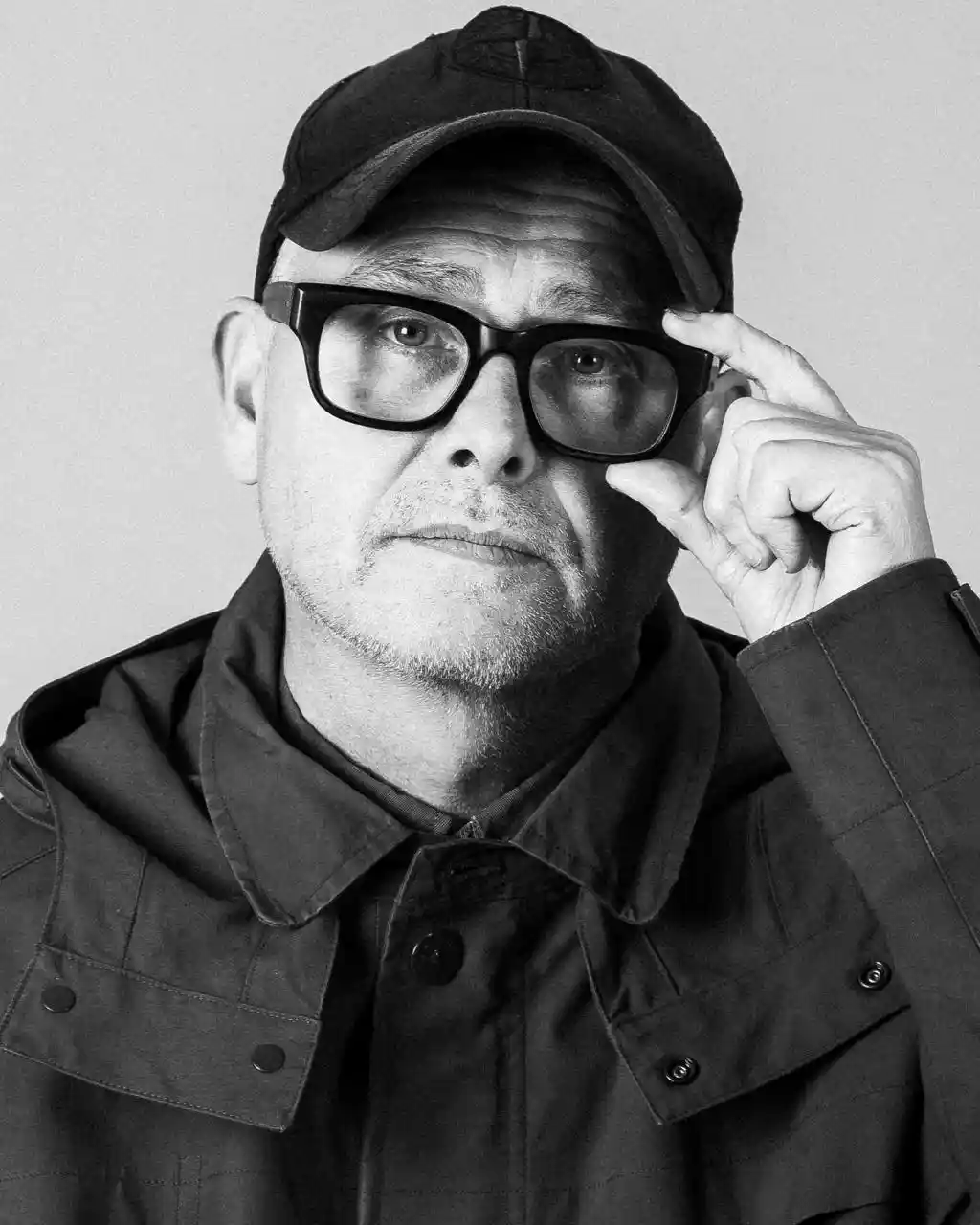 A black and white image of Jason Hall.