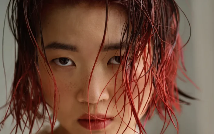 Model with wet-look auburn bob from Tracey Ann Smith's AW26 salon trend predictions for MOOD Hair Colour.