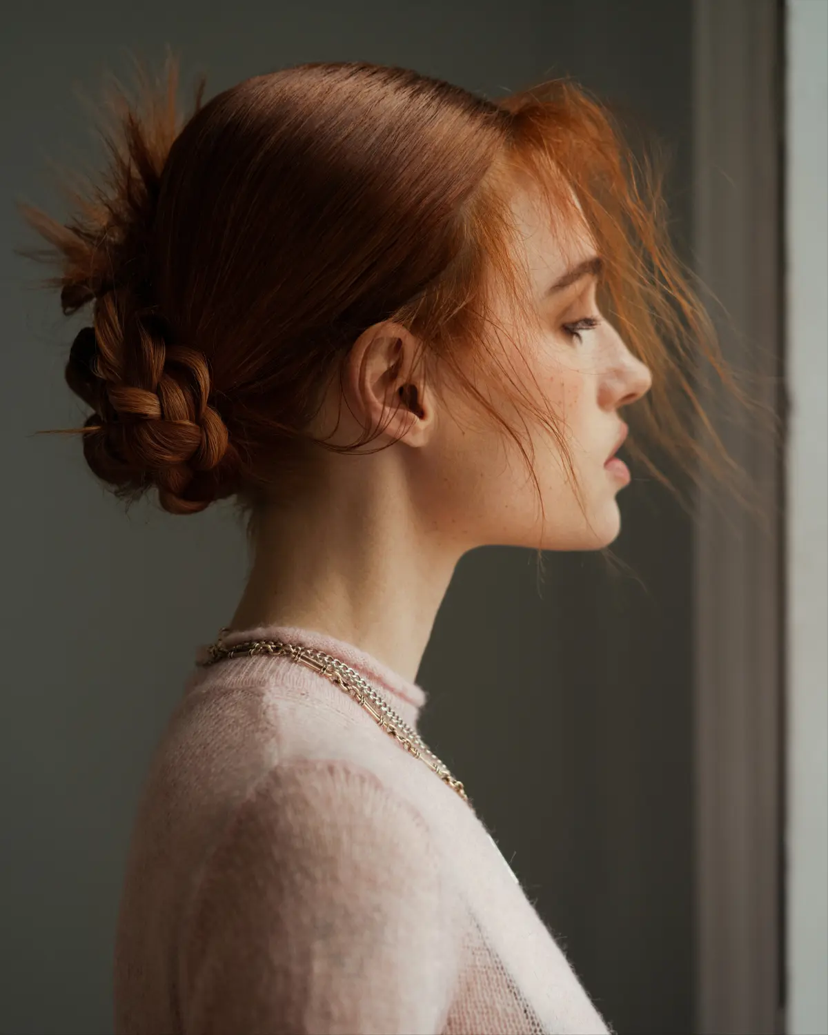 Model with sculpted braided low bun hairstyle from Tracey Ann Smith's AW26 salon trend predictions for MOOD.