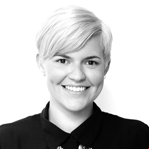 A black and white image of Mia Leete.