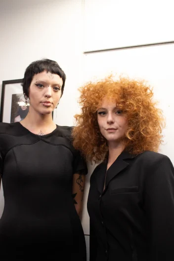 Two hair models pose for the camera as Sassoon Future Creatives Inspire at Charity Showcase
