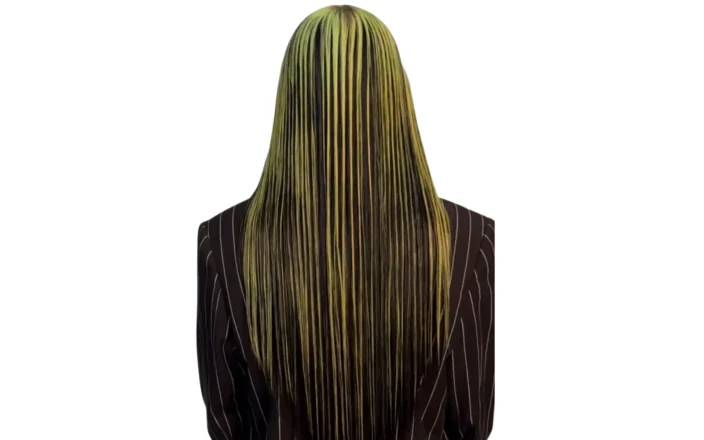 Back of a model's head showing the pinstripe trend.