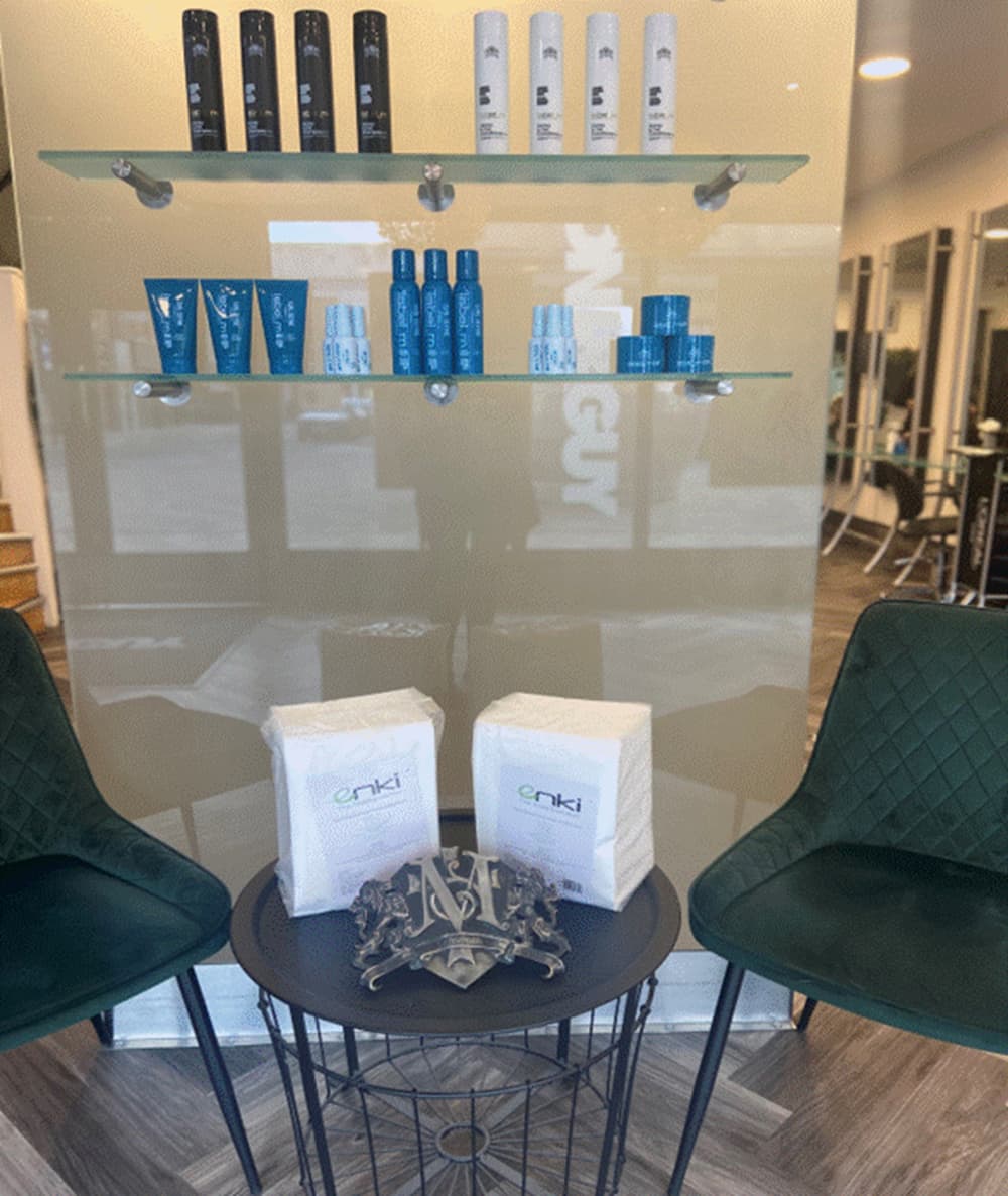 Enki Towels on display at a Toni&Guy salon.