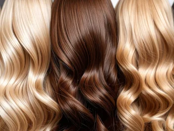 Row of hair extensions in blonde, brunette, and honey blonde.