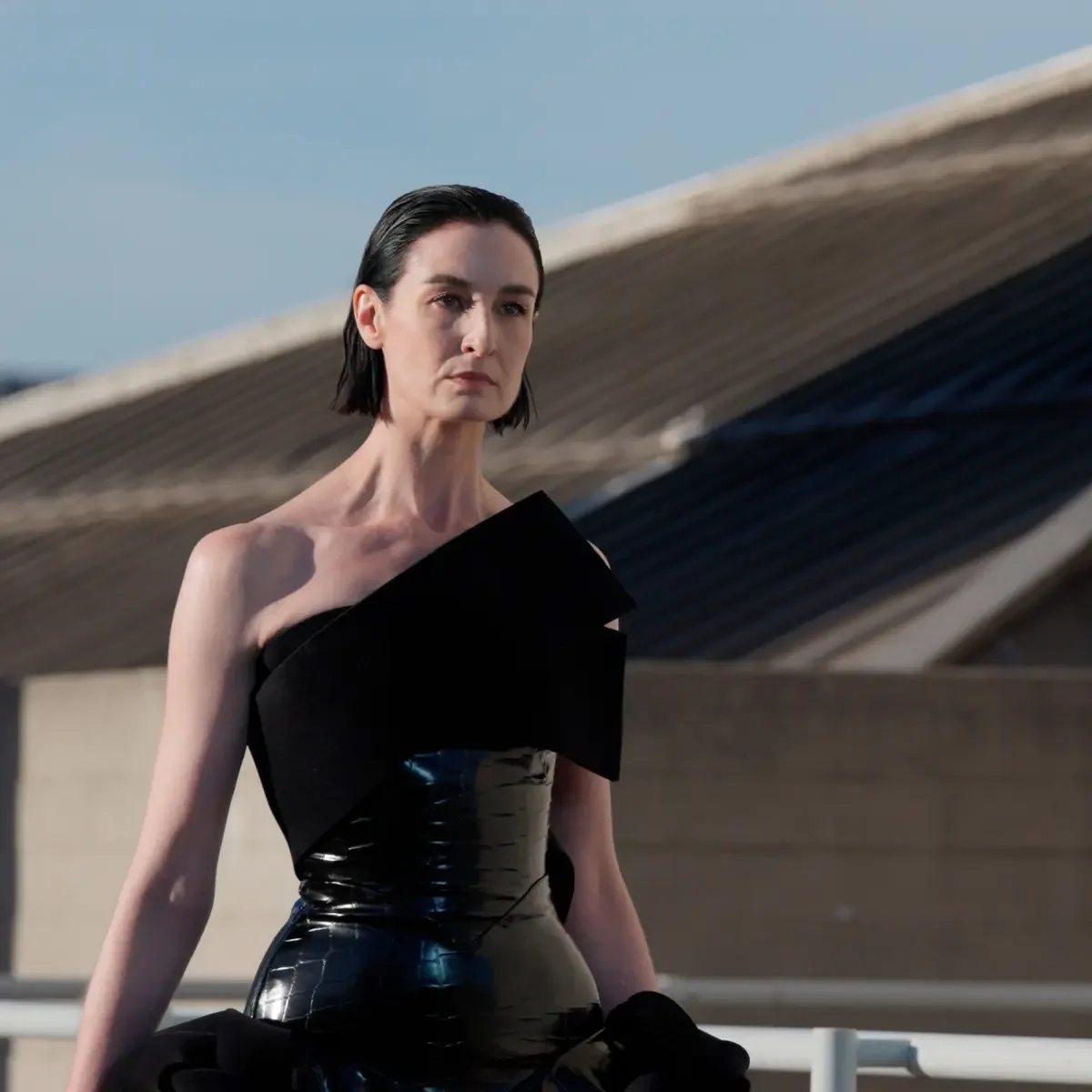 Model with short black hair at ROKSANDA