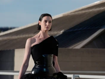 Model with short black hair at ROKSANDA