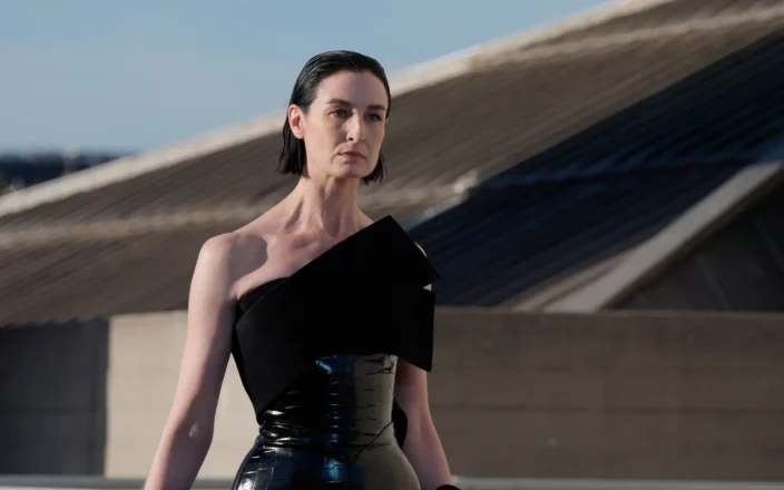 Model with short black hair at ROKSANDA