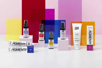 ALFAPARF Milano Professional's PIGMENTS Direct Colour System products on a colourful background.