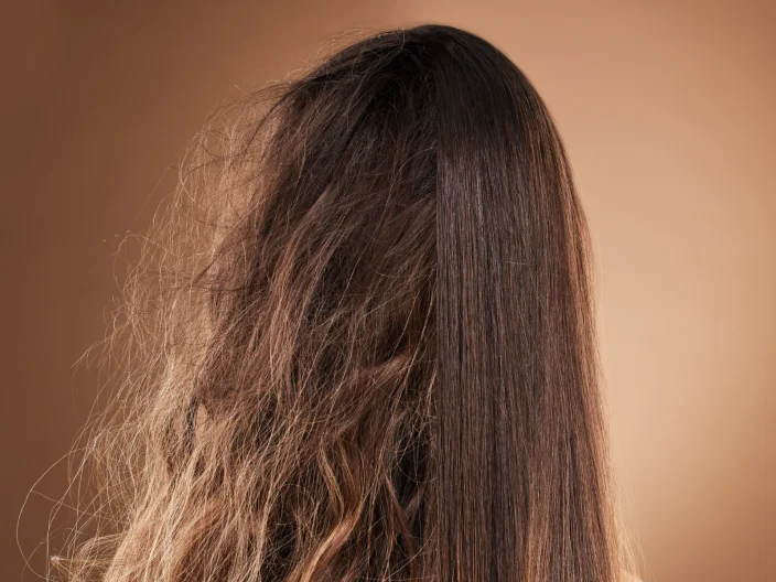 Long brown damaged hair.