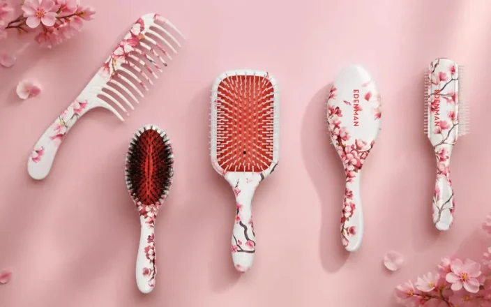 The Denman cherry blossom collection across hair tools.