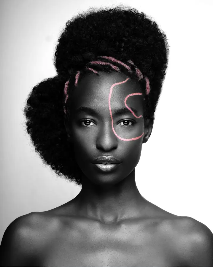 Model with sculptured textured hair.