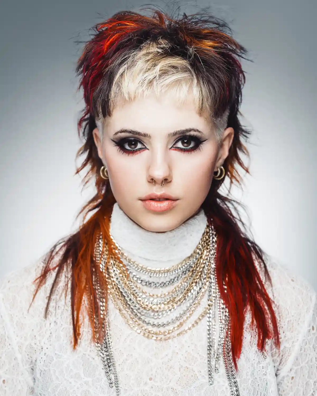 Edgy red and blonde mullet from Rainbow Room George Square’s Rebellion collection, inspired by 70s punk and David Bowie.