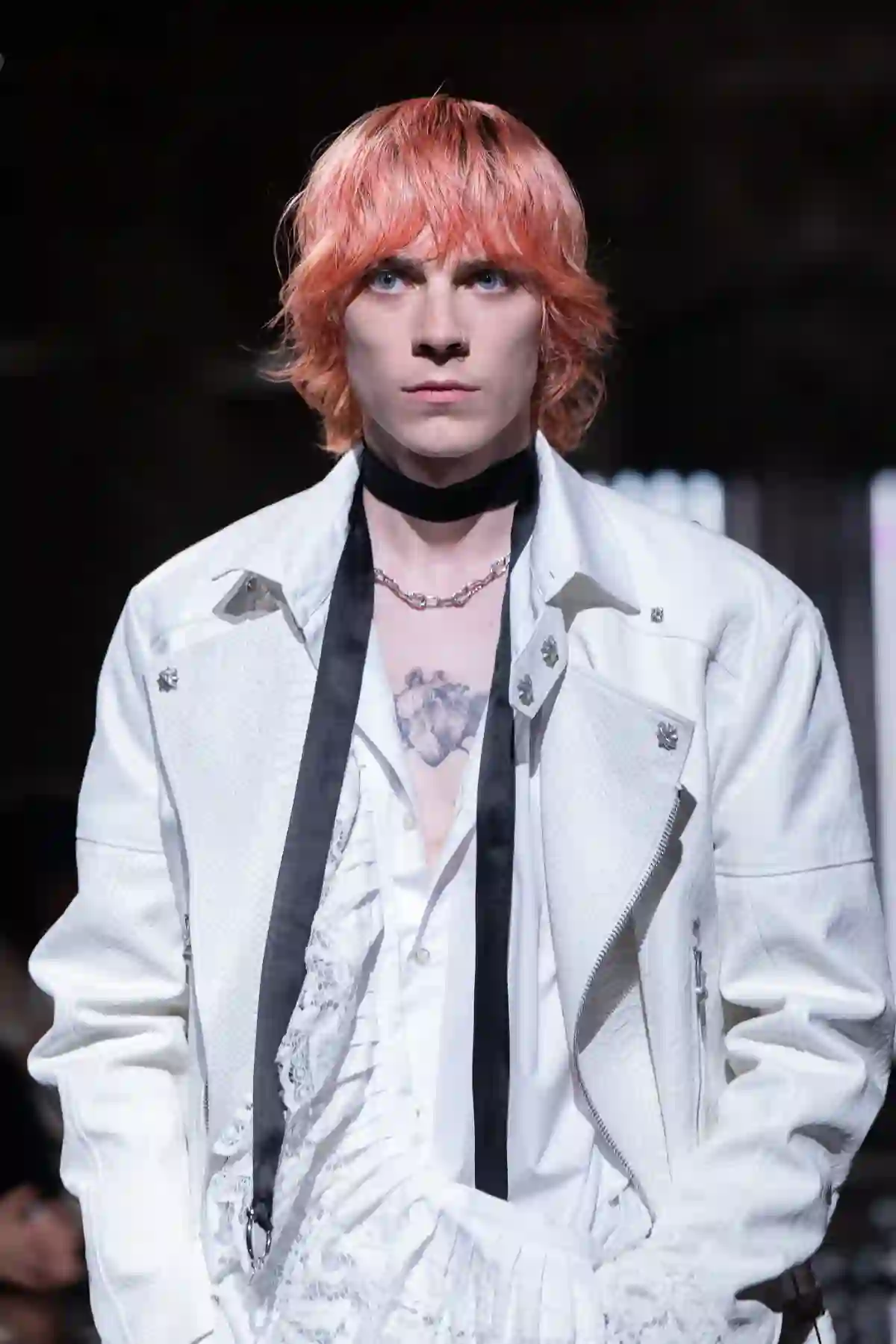 Model with short orange hair at TONI&GUY X John Richmond SS27