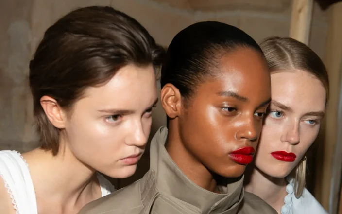 Three models at Victoria Beckham SS27 show PFW.