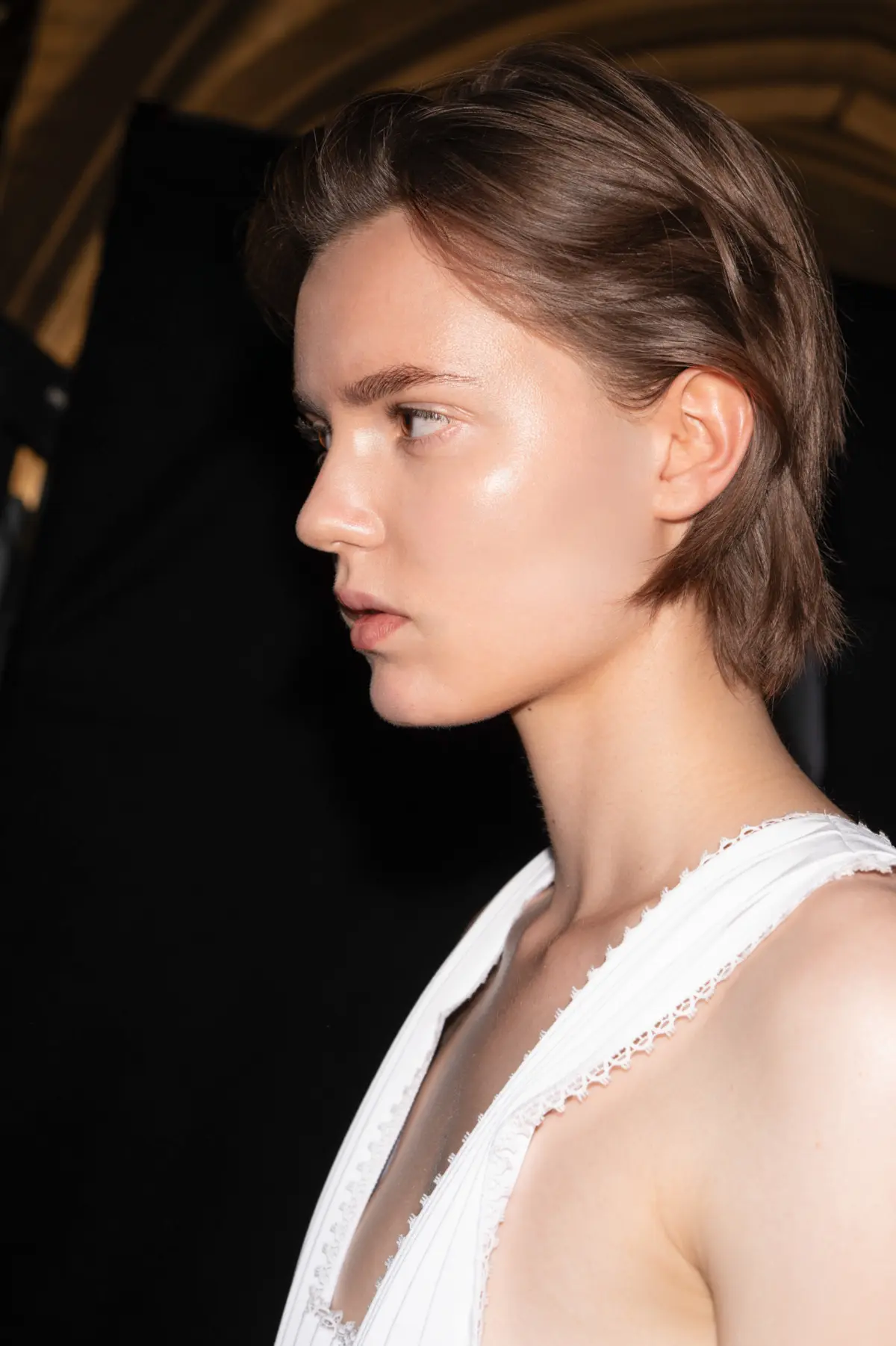 Model with short hair at Victoria Beckham SS27 PFW