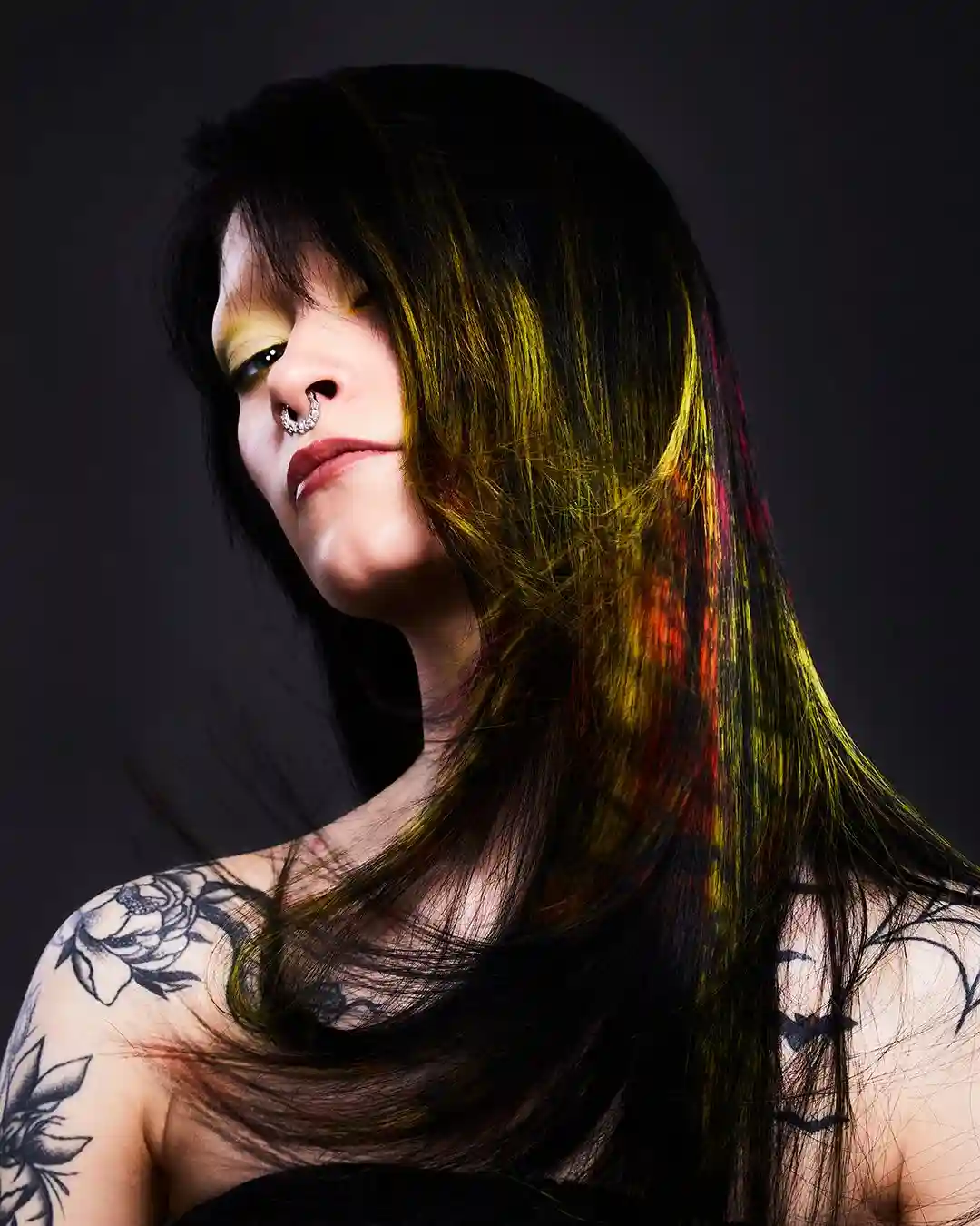 Vampire inspired Halloween hair trend.