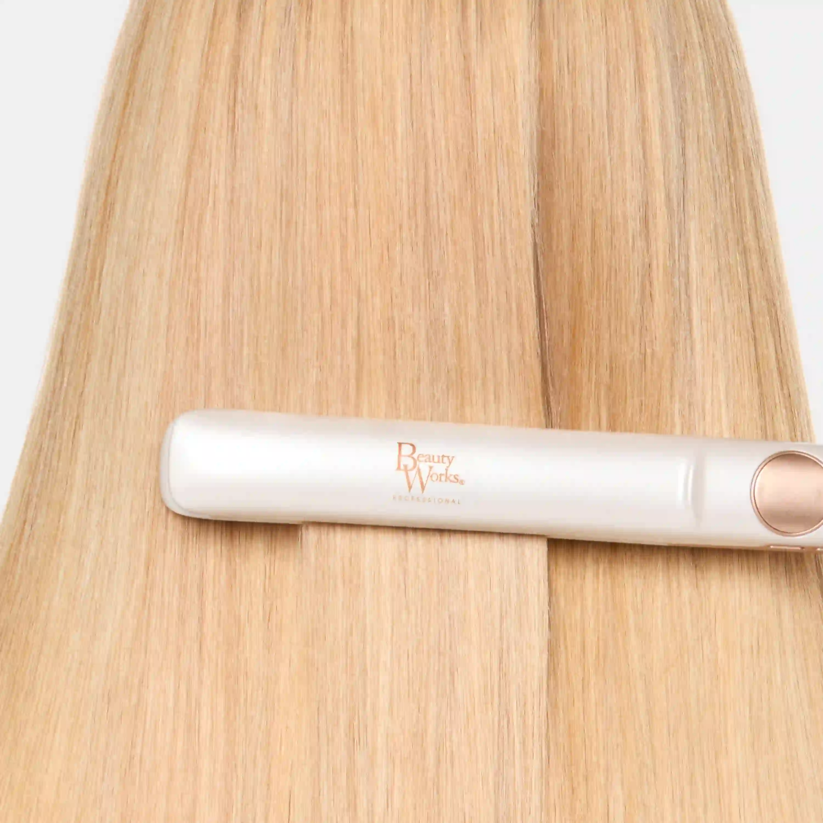 Beauty Works straighteners on blonde hair.
