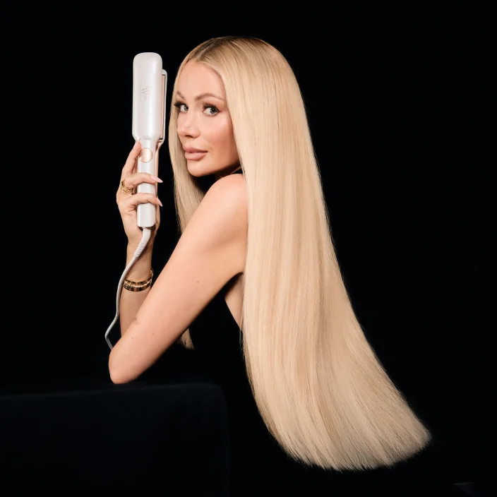 Olivia Atwood with the new Beauty Works straightener.